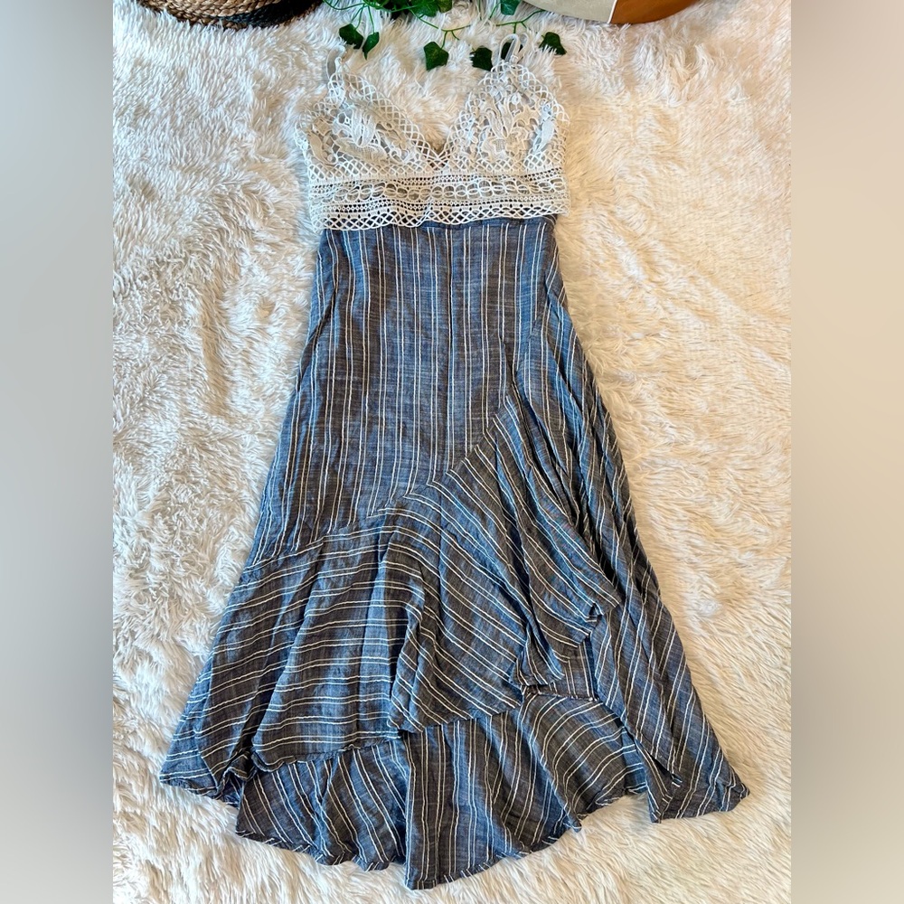 Lulu's Chambray Blue and White Striped Skirt
